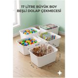 decosense 5 Adet Beyaz Büyük Boy 17 Litre 40x30x20 cm Oyuncak Dolabı Çekmecesi