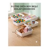 decosense 5 Adet Beyaz Orta Boy 9 Litre 40x30x10 cm Oyuncak Dolabı Çekmecesi