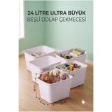 decosense 5 Adet Beyaz Ultra Büyük 24 Litre 40x30x30 cm Oyuncak Dolabı Çekmecesi