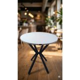 Decosense 70 cm Siyah Metal Ayak 2-3 Kişilik Yuvarlak Masa Mutfak Masası Balkon Masası Kafe Masası Ofis Masası - Beyaz