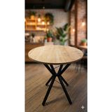 Decosense 70 cm Siyah Metal Ayak 2-3 Kişilik Yuvarlak Masa Mutfak Masası Balkon Masası Kafe Masası Ofis Masası - Safir Meşe