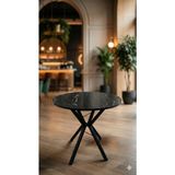 Decosense 70 cm Siyah Metal Ayak 2-3 Kişilik Yuvarlak Masa Mutfak Masası Balkon Masası Kafe Masası Ofis Masası - Siyah Mermer