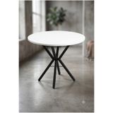 Decosense 80 cm Beyaz Tabla Siyah Metal Ayak 2-3 Kişilik Yuvarlak Masa Mutfak Masası Balkon Masası Kafe Masası Ofis Masası