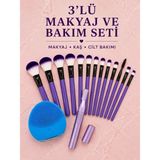 Decostyle 3’lü Makyaj ve Cilt Bakım Seti 12 Parça Makyaj Fırçası Kaş Alma Düzeltme ve Silikon Yüz Temizleme Cihazı