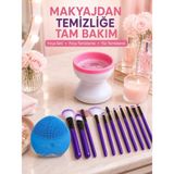 Decostyle 3’lü Makyaj ve Yüz Bakım Seti 12 Parça Makyaj Fırça Seti Fırça Yıkama Cihazı ve Silikon Yüz Temizleme Cihazı