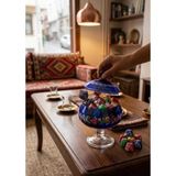 Decostyle Dekorlu Kapaklı Ayaklı Şekerlik – 2 Parça Sunum & Dekor Seti 14X14X20 - Mavi - Beyaz