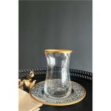 DECOSTYLE Dome Paşabahçe Heybeli Serisi 12 Parça Çay Takımı Lazer Desenli Gold