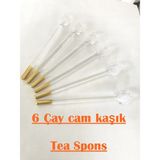 Decostyle Gold Cam Tatlı ve Çay Kaşığı (6 Adet) - 11 cm Lüks Cam Kaşık - Altın - Beyaz