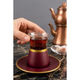 Decostyle Gold Irem Çay Seti Renkli Dekor El Yapımı Cam Paşabahçe - Bordo - Beyaz