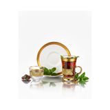 DECOSTYLE Gold Porselen 18 Parça Çay ve Mırra Takımı, Paşabahçe Bardak, Porselen Tabak Seti