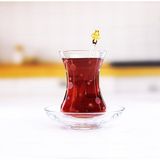 Decostyle Özel Bambu Kesim Desenli 6 Kişilik Çay Bardağı ve Tabağı Takımı (12 Parça) - 1 Adet - 125 ml