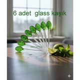 Decostyle Özel Tasarım Yaprak Figürlü Cam Kaşık - Şık Çay ve Kahve Sunum Kaşığı - Yeşil