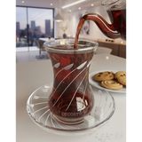 Decostyle Paşabahçe Mila Serisi Desenli Çay Seti (6 Kişilik) - Modern ve Dekorlu Tiryaki Boy - 1 Adet - 125 ml