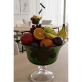 DECOSTYLE Renkli Büyük Ayaklı Meyve Kasesi, 27 cm Çap, 25 cm Yükseklik, Yeşil, Cam