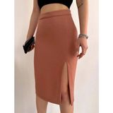 Decostyle Uzun Midi Boy Yırtmaçlı Etek Somon S24907 - 001-Renkli