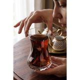DECOSTYLE Yaprak 6'lı Soğuk Kesme Kristal Dekor İnce Belli Çay Bardağı - Özel Yapım Şık Sunum