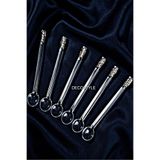 DECOSTYLE Zincir Taşlı Cam Çay Kaşığı, 6 Adet Set, Gümüş, 11 cm Uzunluk