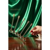 DECOSTYLE Zincir Taşlı Cam Çay Kaşığı Seti, 6 Adet, Gold, 11 cm