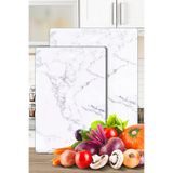 Decovetro 2'li Cam Kesme Tahtası ve Sunumluk Beyaz Mermer Desenli 20 x 30 cm ve 25 x 35 Cm