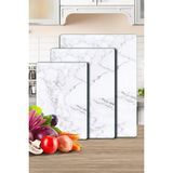 Decovetro 3'lü Cam Kesme Tahtası ve Sunumluk Beyaz Mermer Desenli 20 x 30, 25 x 35 ve 30 x 40 cm - Çok Renkli