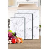 Decovetro 3'lü Cam Kesme Tahtası ve Sunumluk Beyaz Mermer Desenli 20 x 30, 25 x 35 ve 30 x 40 cm