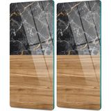 Decovetro Cam Kahve Sofra Sunum Tablası 2'li Set Ahşap Mermer Desenli 30 x 15 cm - Çok Renkli