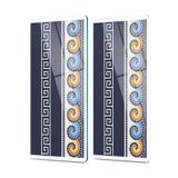 Decovetro Cam Kahve Sofra Sunum Tablası 2'li Set Lacivert Geometrik Desenli 30 x 15 cm