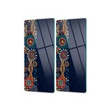Decovetro Cam Kahve Sofra Sunum Tablası 2'li Set Lacivert Renkli Geometrik Desenli 30 x 15 cm