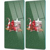 Decovetro Cam Kahve Sofra Sunum Tablası 2'li Set Yeşil Yılbaşı Kar Desenli 30 x 15 cm - Renkli