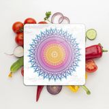 Decovetro Cam Kesme Tahtası Kare Beyaz Mandala Desenli 30x30 Cm