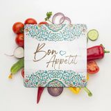 Decovetro Cam Kesme Tahtası Kare Bon Appetit Desenli 30x30 Cm