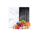 Decovetro Cam Kesme Tahtası Kare Double Siyah Beyaz Mermer Desenli 30x30 cm