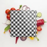 Decovetro Cam Kesme Tahtası Kare Küçük Yuvarlak Siyah Beyaz Desenli 30x30 Cm