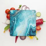 Decovetro Cam Kesme Tahtası Kare Mavi Mermer Desenli 30x30 Cm