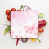 Decovetro Cam Kesme Tahtası Kare Pembe Çiçek Bulutu Desenli 30x30 Cm