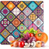 Decovetro Cam Kesme Tahtası Kare Renkli Mandala Desenli 30X30 cm