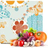 Decovetro Cam Kesme Tahtası Kare Retro Çizgi Çiçek Desenli 30x30 Cm