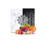 Decovetro Cam Kesme Tahtası Kare Siyah Beyaz Mermer Kar Tanesi Desenli 30x30 cm