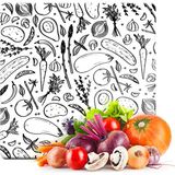 Decovetro Cam Kesme Tahtası Kare Siyah Beyaz Sebze Desenli 30X30 cm