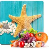 Decovetro Cam Kesme Tahtası Kare Turkuaz Deniz Yıldızı Desenli 30X30 cm