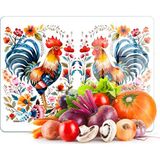 Decovetro Cam Kesme Tahtası ve Sunumluk Balkan Horoz Desenli 20 x 30 cm - Çok Renkli