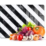 Decovetro Cam Kesme Tahtası ve Sunumluk Çarpraz Siyah Beyaz Mermer Desenli 20X30 cm - Çok Renkli