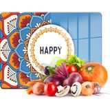 Decovetro Cam Kesme Tahtası ve Sunumluk Happy Desenli 30x40 Cm - 30 x 40 cm