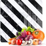 Decovetro Cam Kesme Tahtası ve Sunumluk Kare Çarpraz Siyah Beyaz Mermer Desenli 30X30 cm - Çok Renkli