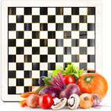 Decovetro Cam Kesme Tahtası ve Sunumluk Kare Mackenzie Black White Damalı 30X30 cm - -