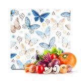 Decovetro Cam Kesme Tahtası ve Sunumluk Kare Mavi Kelebek Desenli 30x30 Cm