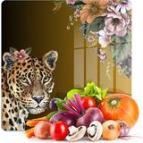 Decovetro Cam Kesme Tahtası ve Sunumluk Kare Tropik Leopar Desenli 30 x 30 cm - Çok Renkli
