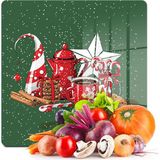 Decovetro Cam Kesme Tahtası ve Sunumluk Kare Yeşil Yılbaşı Kar Desenli 30X30 cm