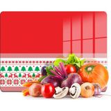 Decovetro Cam Kesme Tahtası ve Sunumluk Kırmızı Ekose Dokuma Yılbaşı Desenli 20X30 cm