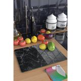 Decovetro Cam Kesme Tahtası ve Sunumluk Siyah Beyaz Mermer Desenli 25 x 35 Cm